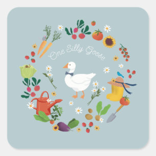 Ein Albernes Goose Bauer Garden Thema Blue Quadratischer Aufkleber