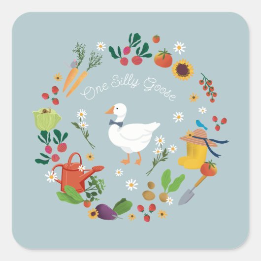 Ein Albernes Goose Bauer Garden Thema Blue Quadratischer Aufkleber (Vorderseite)