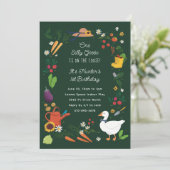 Ein Albernes Goose Bauer Garden Thema Grün Geburts Einladung (Stehend Vorderseite)