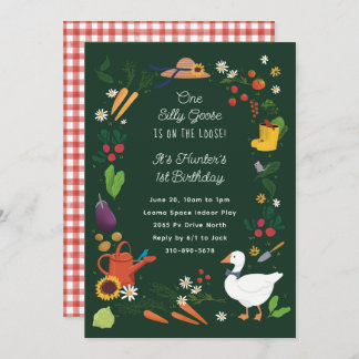 Ein Albernes Goose Bauer Garden Thema Grün Geburts Einladung