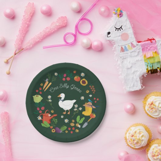 Ein Albernes Goose Bauer Garden Thema Grün Pappteller (Party)