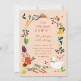 Ein Albernes Goose Peach Bauer Garden Thema Geburt Einladung