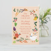 Ein Albernes Goose Peach Bauer Garden Thema Geburt Einladung (Stehend Vorderseite)