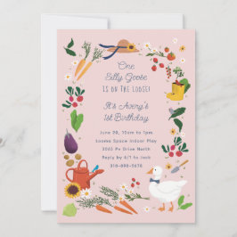 Ein Albernes Goose Pink Bauer Garden Thema Geburts Einladung