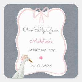 Ein Albernes Goose Pink Bow 1. Geburtstag Party Quadratischer Aufkleber