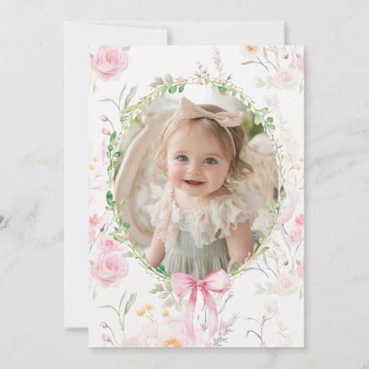 Ein Albernes Goose Pink Bow Girl Foto 1. Geburtsta Einladung (Rückseite)