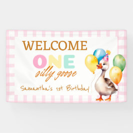 Ein Albernes Goose Pink Girl 1. Geburtstag Willkom Banner