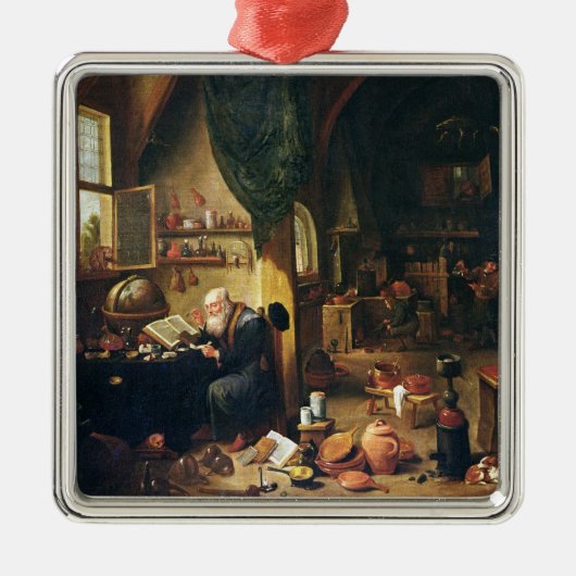 Ein Alchemist in seiner Werkstatt Silbernes Ornament (Vorne)