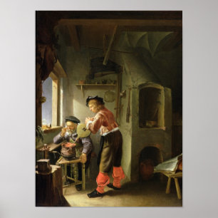 Ein Alchemist und sein Assistent in ihrer Werkstat Poster