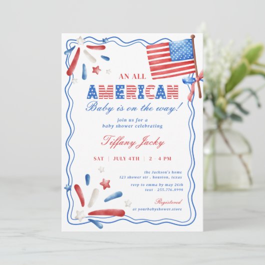 Ein All American Baby 4. Juli Babydusche Einladung (Stehend Vorderseite)