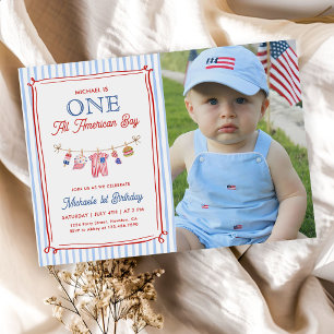Ein All American Boy 4. Juli Geburtstagsfoto Einladung
