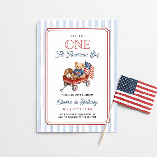 Ein All American Boy Patriotischer 1. Geburtstag Einladung