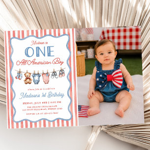 Ein All American Boy Patriotisches 1. Geburtstagsf Einladung