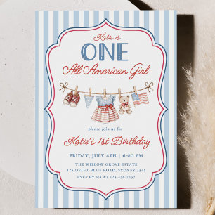 Ein All American Girl Patriotischer 1. Geburtstag Einladung