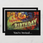 Ein alles- Gute zum GeburtstagVintages gemalt Einladung (Vorne/Hinten)