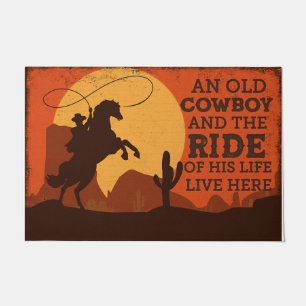 Ein alter Cowboy und die Reise seines Lebens Retro Fußmatte