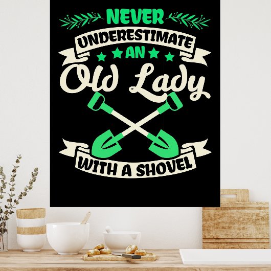 Ein alter Damengarten mit Schaufel Poster (Küche)