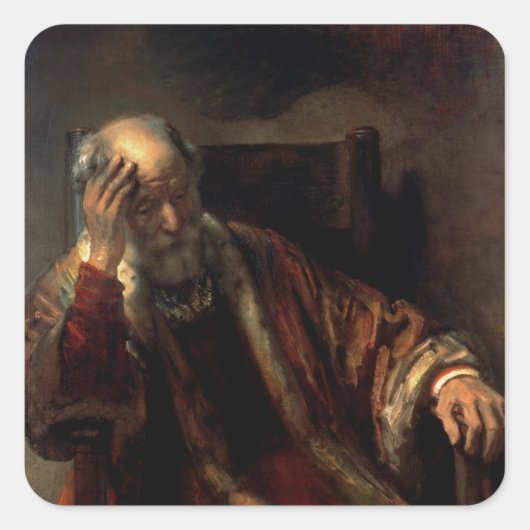 Ein alter Mann im Sessel Quadratischer Aufkleber (Vorderseite)