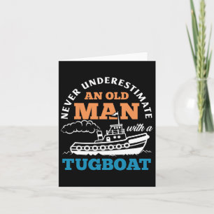 Ein alter Mann mit einem lustigen Tugboat wird nie Karte