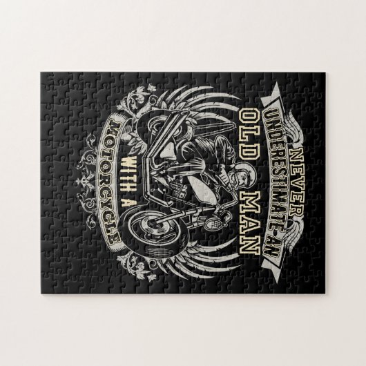 Ein alter Mann mit einem Motorrad nie unterschätze Puzzle (Horizontal)
