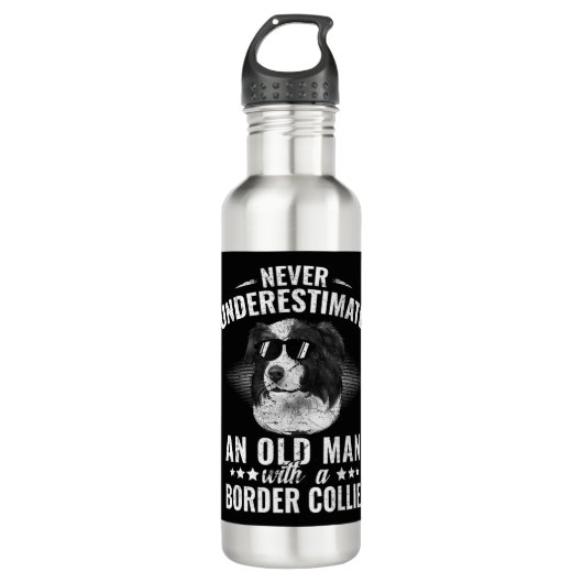 Ein alter Mann mit Grenzkollie wird nie unterschät Edelstahlflasche (Vorderseite)