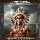 Ein älterer indischer Häuptling mit Federhäuten Seidenpapier