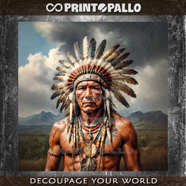 Ein älterer indischer Häuptling mit Federhäuten Seidenpapier