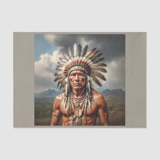 Ein älterer indischer Häuptling mit Federhäuten Seidenpapier (Vorderseite)