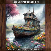 Ein altes Fischerboot, das in einem blühenden Sump Seidenpapier