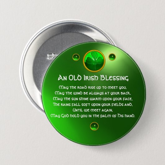 Ein altes irisches Segen-Kleeblatt Button (Vorne & Hinten)