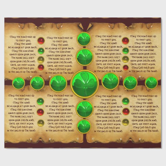 Ein altes irisches Segen-Pergament mit Kleeblätter Geschenkpapier (Flach)