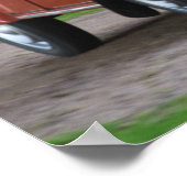 Ein altes, rotes Citroen 2CV Auto mit einer lächel Poster (Ecke)