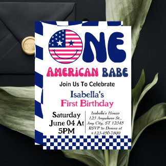 Ein amerikanischer Babe 4. Juli Mädchen 1. Geburts Einladung