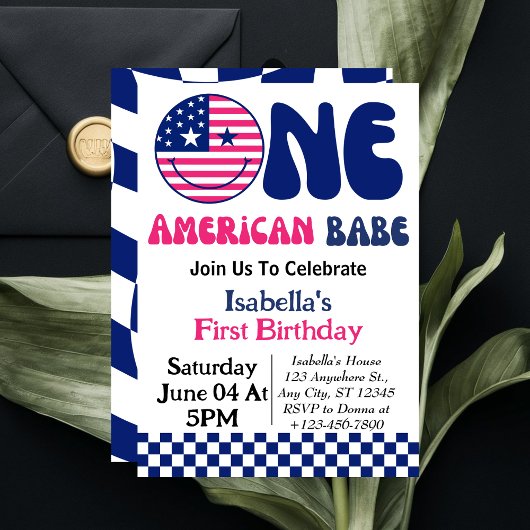 Ein amerikanischer Babe 4. Juli Mädchen 1. Geburts Einladung