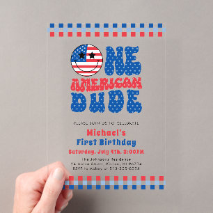 Ein amerikanischer Typ 4. Juli Erster Geburtstag Acryleinladungen