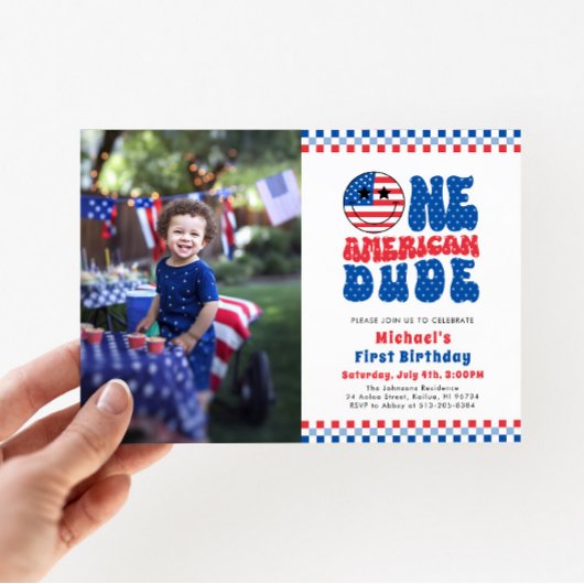 Ein amerikanischer Typ 4. Juli Foto erster Geburts Einladung