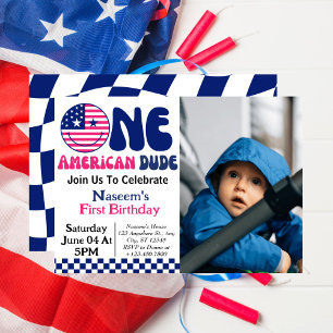 Ein amerikanischer Typ Junge 1. Geburtstagsfoto  Einladung