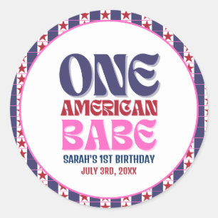 Ein amerikanisches Babe 4. Juli 1. Geburtstag Runder Aufkleber