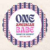 Ein amerikanisches Babe 4. Juli 1. Geburtstag Untersetzer (Vorderseite)