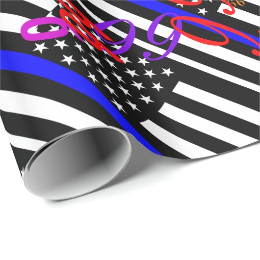 Ein amerikanisches Thin Blue Line Display Geschenkpapier (Rolleneckpunkt)