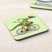 Ein Anabisetia Dinosaurier, der mit dem Fahrrad fä Getränkeuntersetzer (Linke Seite)