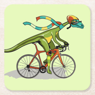Ein Anabisetia Dinosaurier, der mit dem Fahrrad fä Rechteckiger Pappuntersetzer