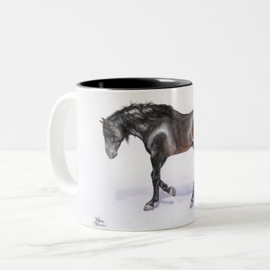 Ein andalusisches gehendes PFERD, handgemalter Zweifarbige Tasse (Vorderseite Links)