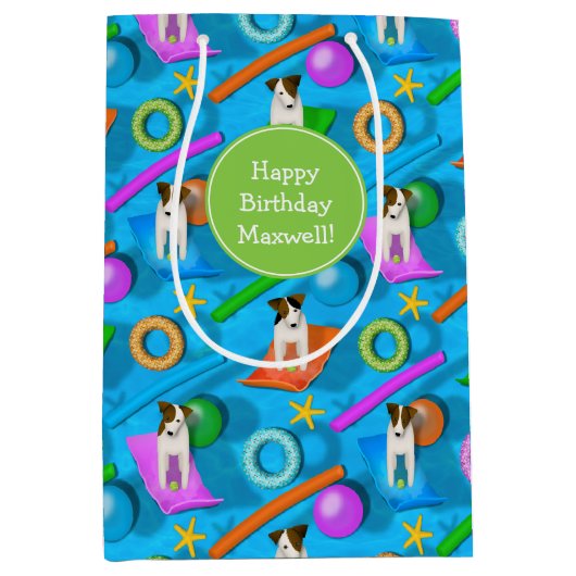 Ein anderer Jack Russell Hund Pool Party Muster Mittlere Geschenktüte (Vorderseite)