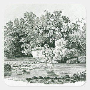 Ein Angler in einem Fluss Pool, von "britisch Quadratischer Aufkleber