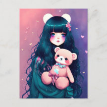 Ein Anime-Mädchen mit einem Teddy-Bär, Postüberque