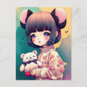 Ein Anime-Mädchen mit einem Teddy-Bär, Postüberque Postkarte (Vorderseite)
