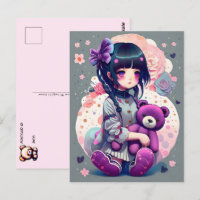 Ein Anime-Mädchen mit einem Teddy-Bär, Postüberque