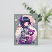 Ein Anime-Mädchen mit einem Teddy-Bär, Postüberque Postkarte (Stehend Vorderseite)