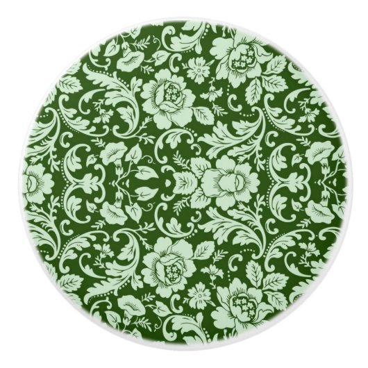 Ein antiker Blumendamast Keramikknauf (Vorderseite)